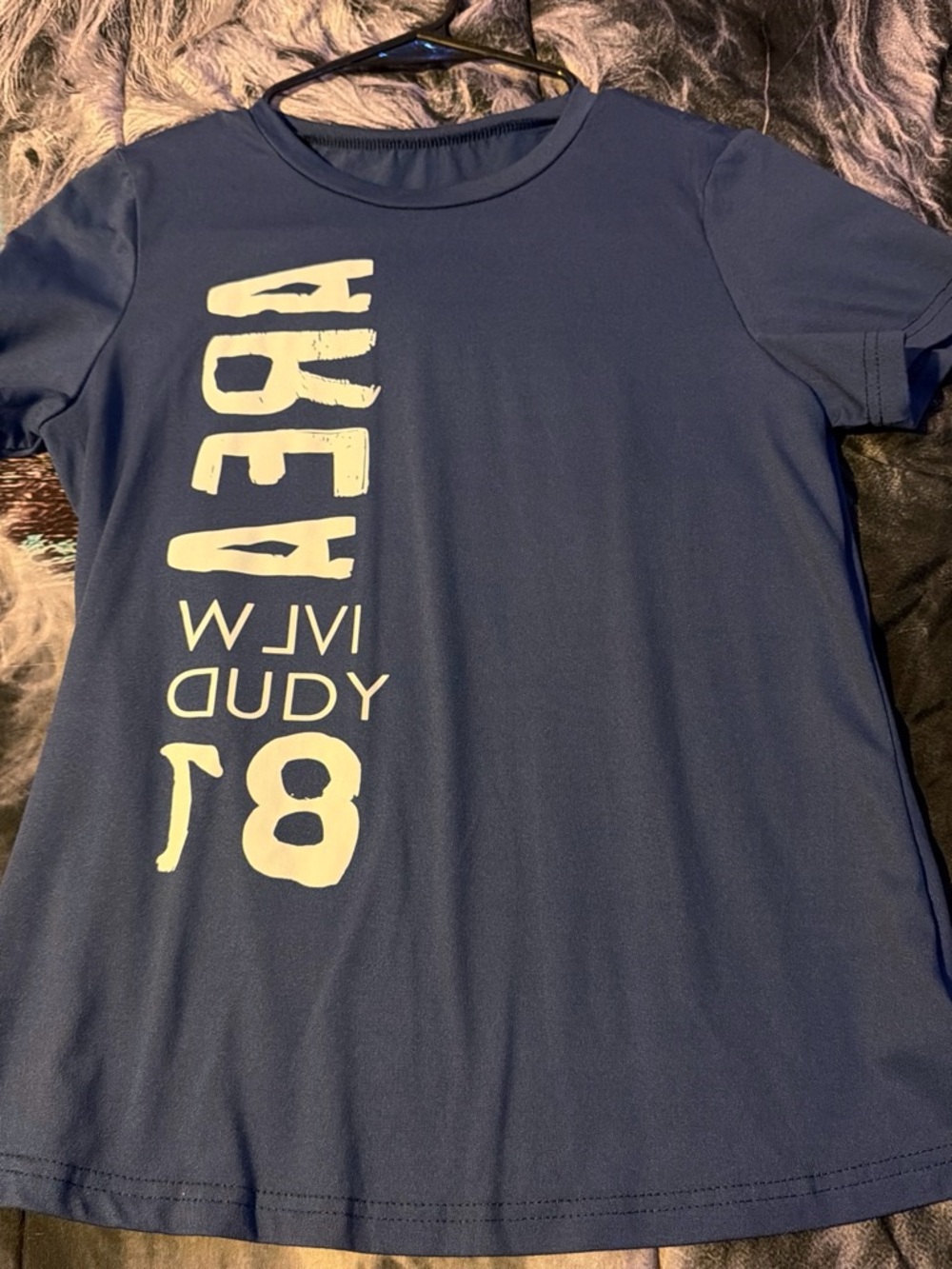 SHEIN Navy Short Sleeve Tee with Vertical White Graphic